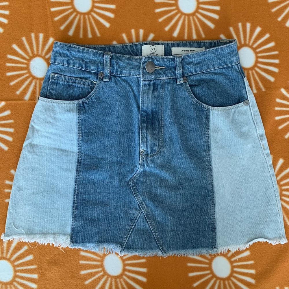 Cotton On A Line Mini Denim Patchwork Skirt US 4